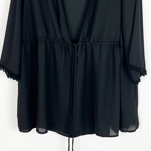 Torrid Top Sheer Black Deep V Drawstring Wide 3/4 Length Sleeve 4X - Picture 4 of 10